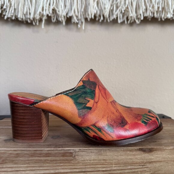 Patricia Nash NICIA Multi Color Oil Paint Floral Print Block Heel Mules Size 8 - Picture 7 of 13
